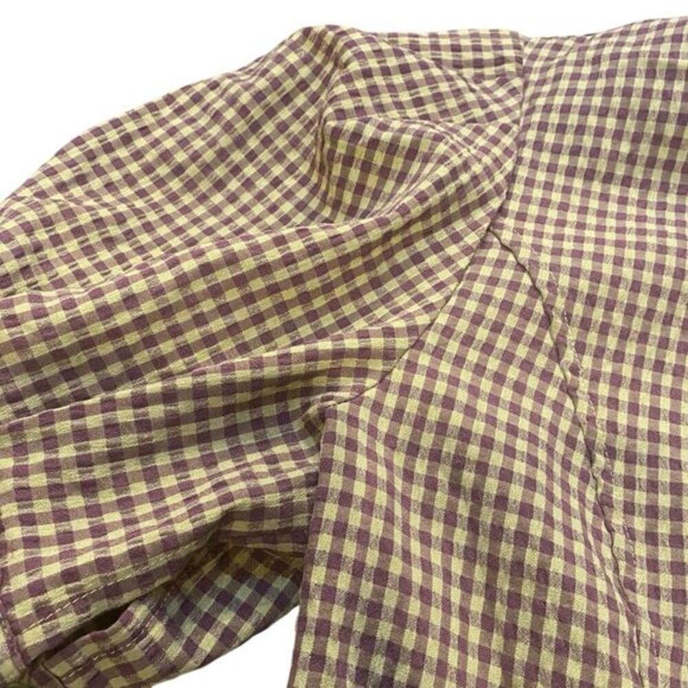 Nasty Gal Size 8 Puff Sleeve Gingham Print Fitted Mini Dress Green Cottagecore - Picture 4 of 9